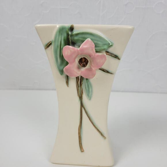Vintage McCoy Pottery Blossom Time Flower Vase 6.5" Cream Pink 3D Art - Picture 1 of 12